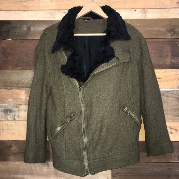 Free People Olive Wool Blend Utility Moto Motorcycle Military Bomber Jacket Coat - Picture 9 of 15